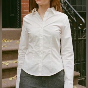 Brandy Melville White Fitted Long Sleeve Button Down Shirt